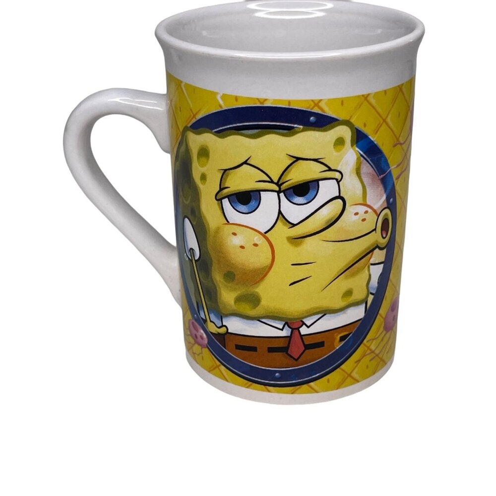 2014 Viacom Sponge Bob Square Pants happy/sad face 12 ounce yellow coffee mug - Picture 2 of 6